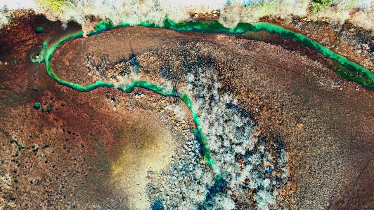 imágenes aéreas de arriba abajo 4k de drones de los manantiales de zelenci