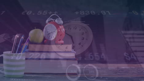 animación del procesamiento de datos sobre el reloj y los libros