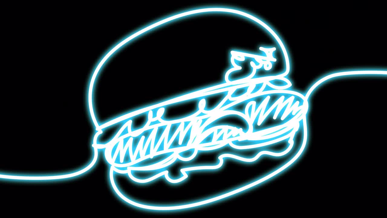 블랙 스크린에 네온 블루 햄버거.