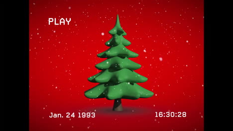 retro-style animation of christmas tree with snowflakes and vhs overlay effects