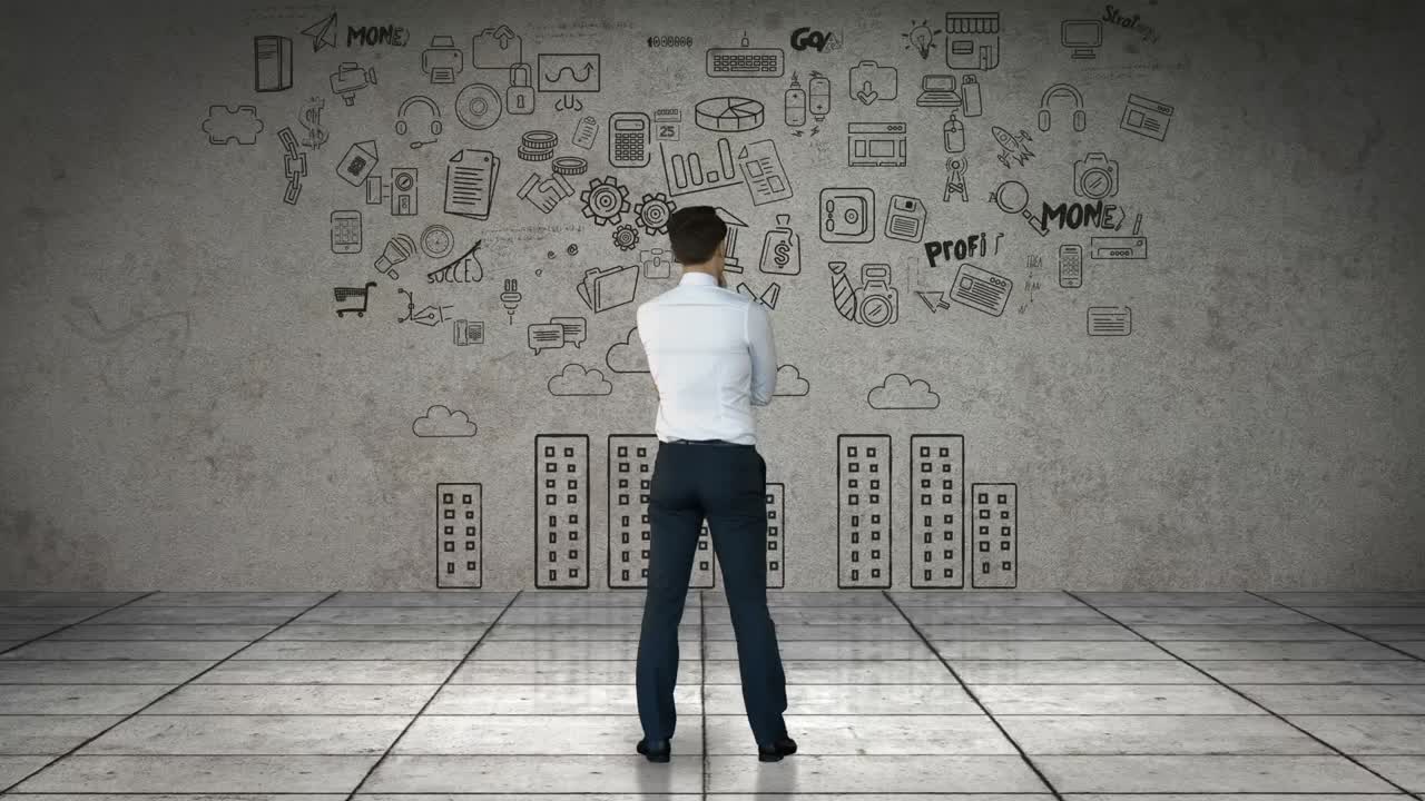 hombre de negocios mirando la interfaz tecnológica