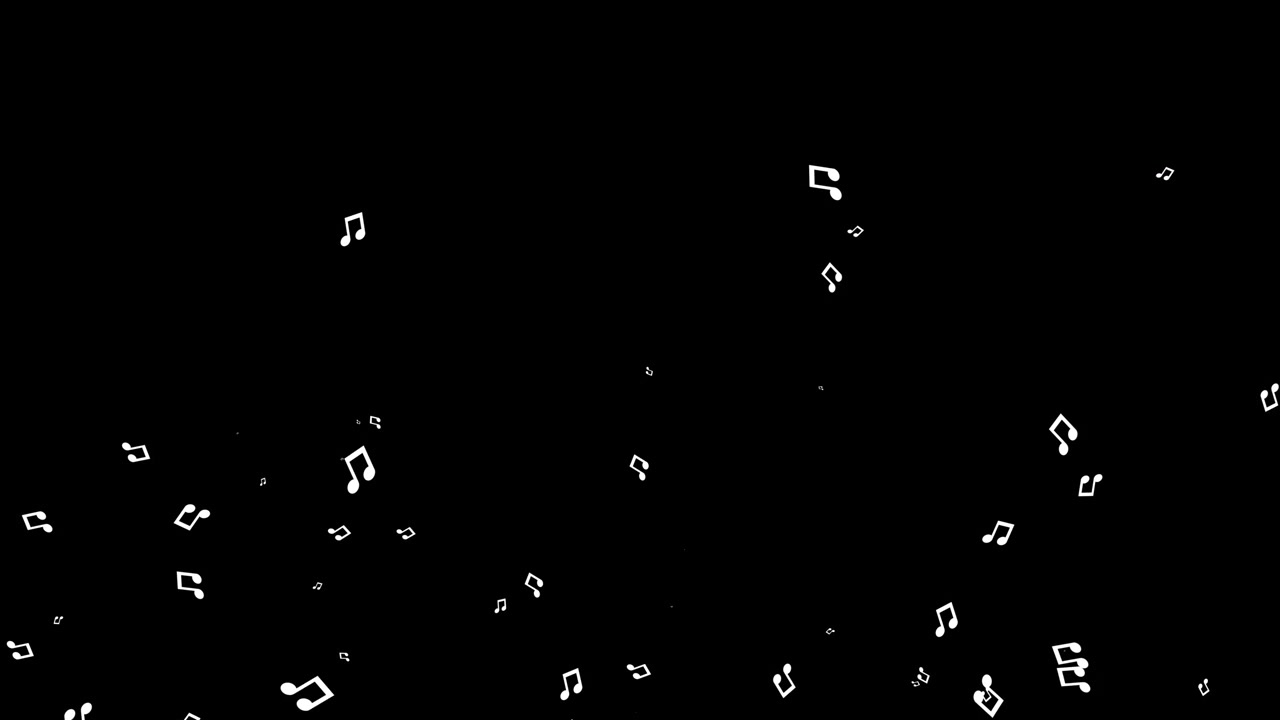 White Musical Notes Floating Downward on Black Background