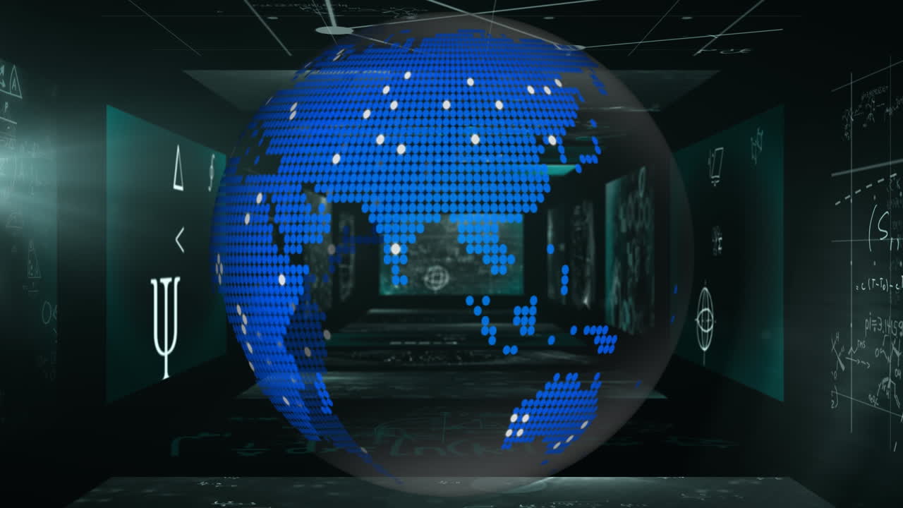 Animation of globe with icons over globe and network of connections