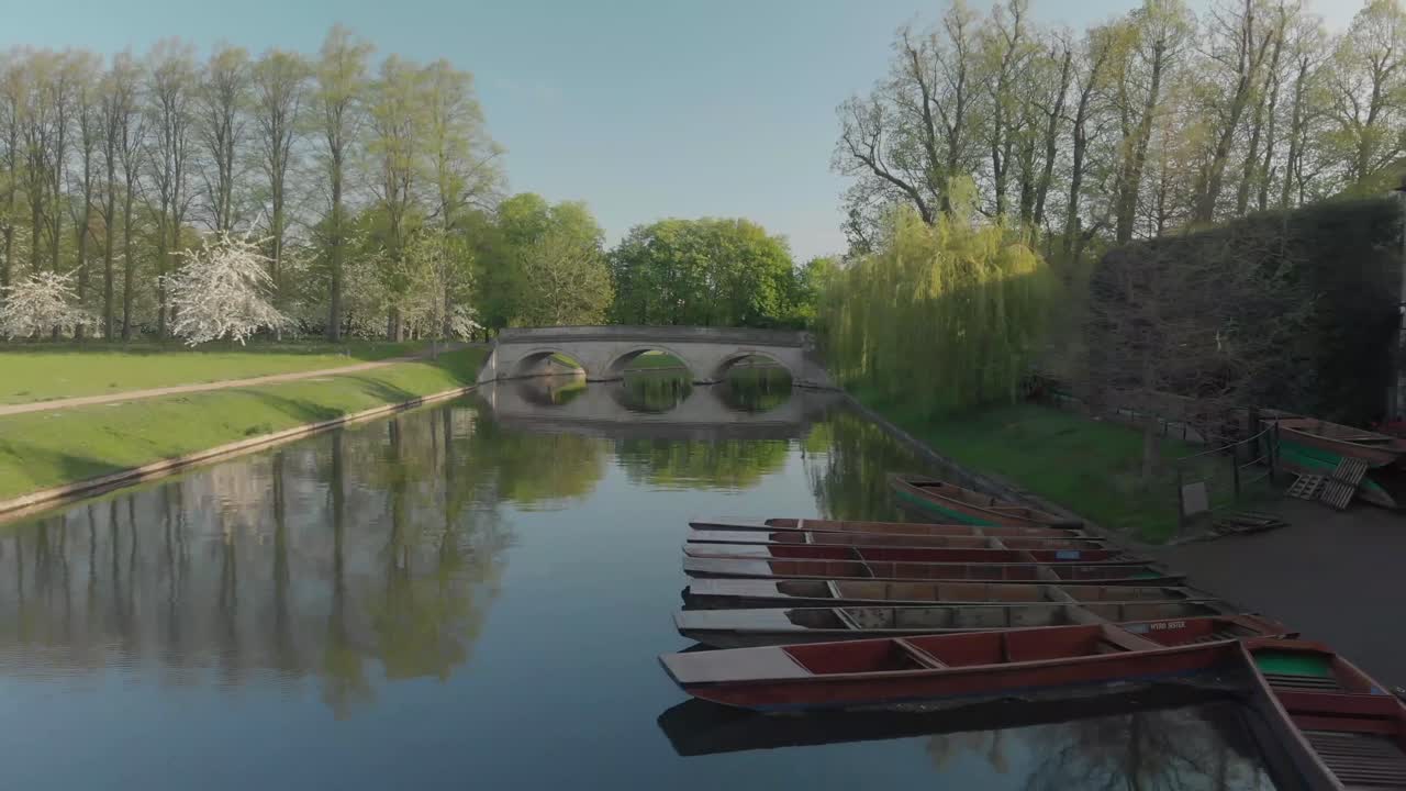 Serene River Scene with Bridge and Punts