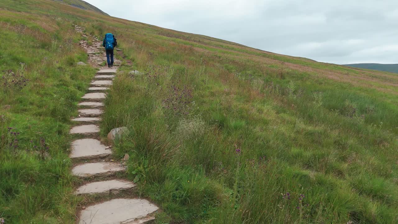 Hiking on a grassy mountain trail