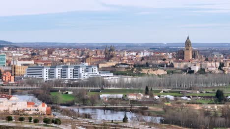 Aerial-view-of-the-whole-city-of-Salamanca,-in-Spain