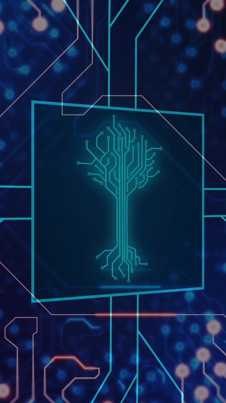 Animation of computer circuit board with data processing