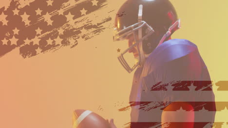 Animation-Eines-Kaukasischen-American-Football-Spielers-Und-Der-Flagge-Der-USA