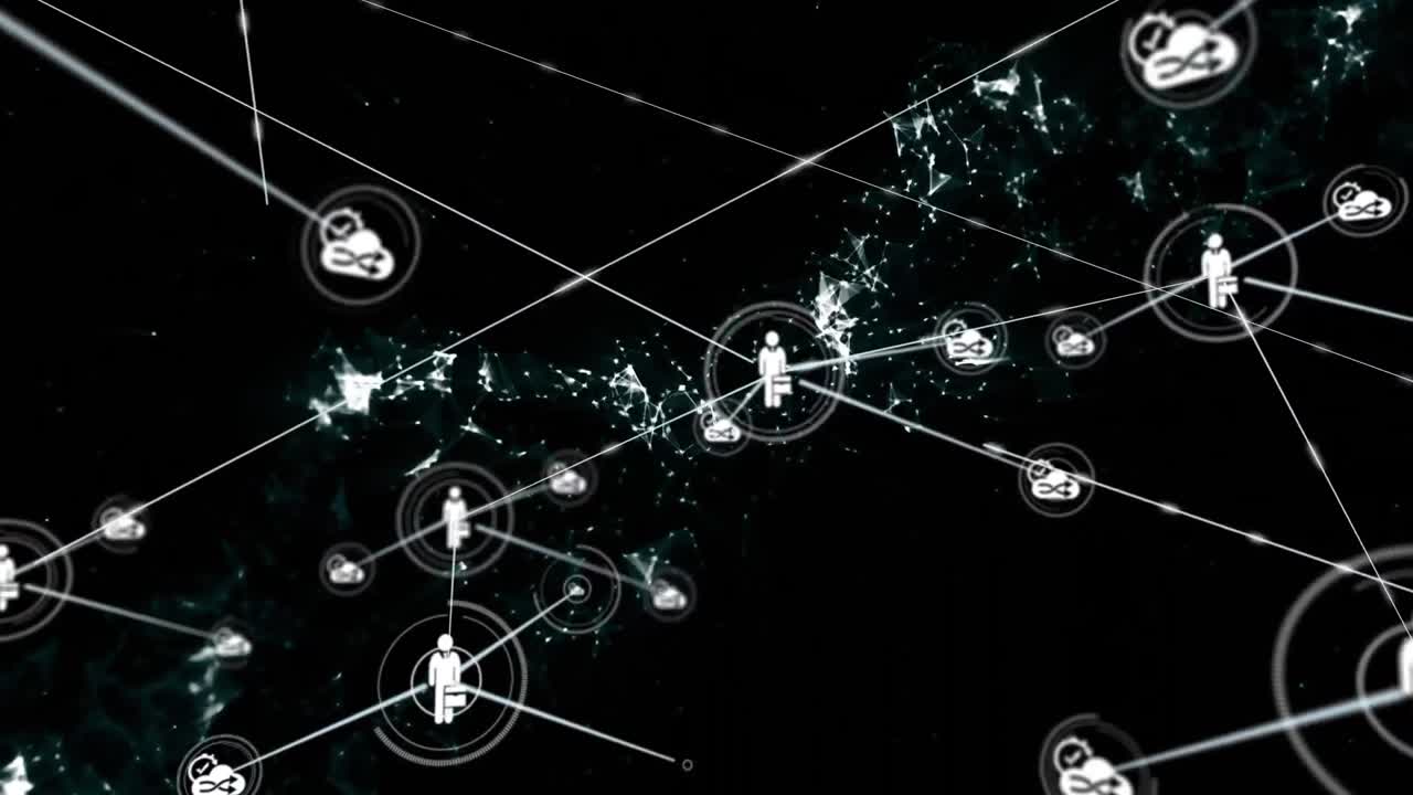 검은색 바탕에 있는 사용자 아이콘의 연결 네트워크의 애니메이션