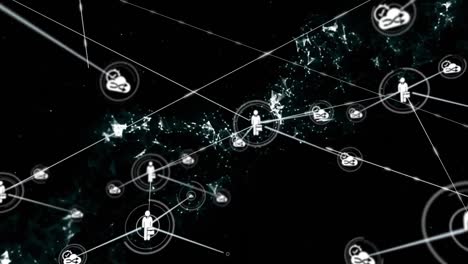 Animation-Des-Netzwerks-Von-Verbindungen-Von-Benutzersymbolen-Auf-Schwarzem-Hintergrund