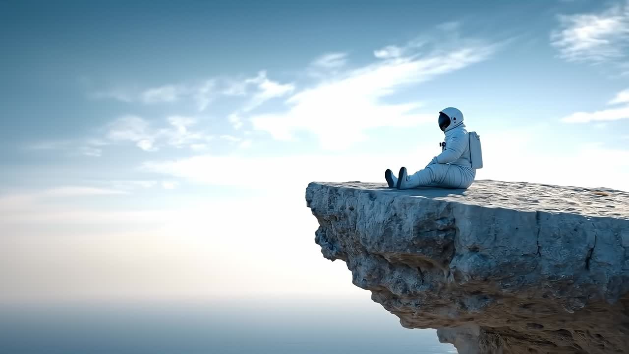 바다를 내려다보는 절벽 꼭대기에 앉아 있는 남자