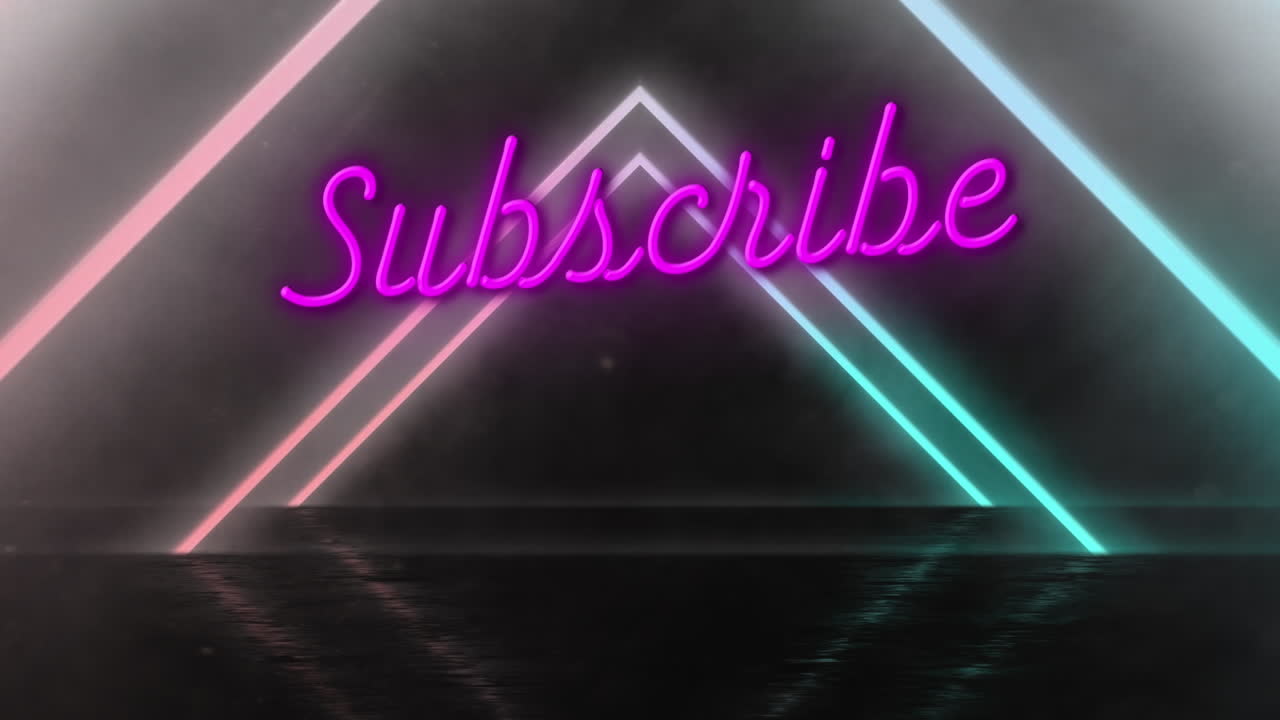 animación de texto de neón de suscripción sobre líneas de neón sobre fondo negro.