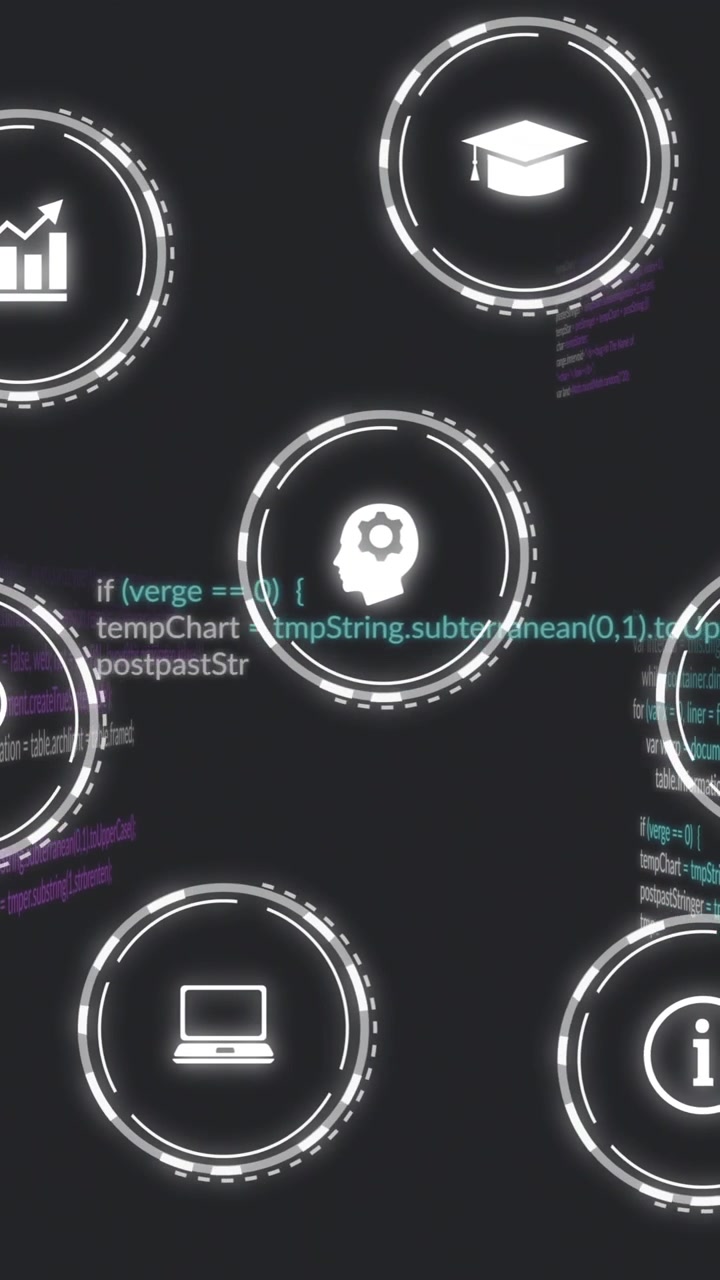 Animation of business icons over data processing