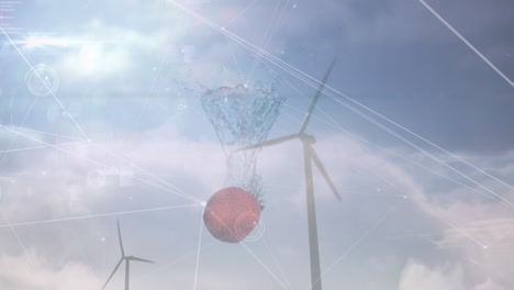 animation of network of connections over windmills