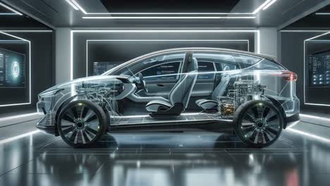 concepto de diseño interior transparente de automóviles eléctricos