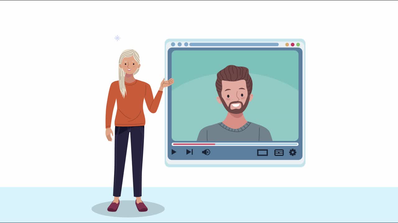 young couple communicating characters animation