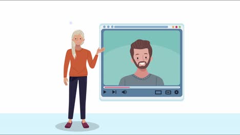 pareja de jóvenes que se comunican personajes de animación