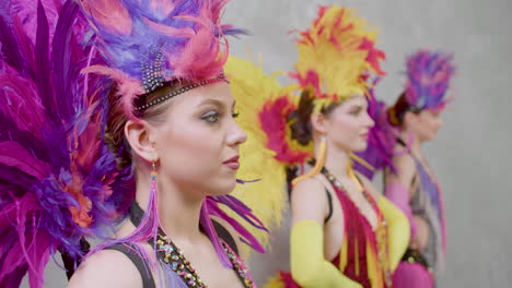 Closeup-View-Of-Three-Girls-In-Colorful-Gowns-And-Moving-Their-Heads-Side-To-Side,-And-Saying-Yes-At-The-End