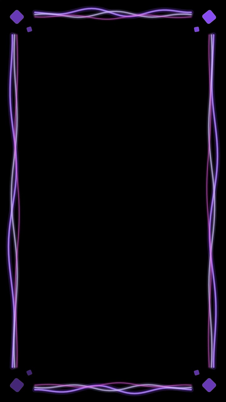 Elegant purple wavy line border loops on black background with subtle glowing diamond corner accents.