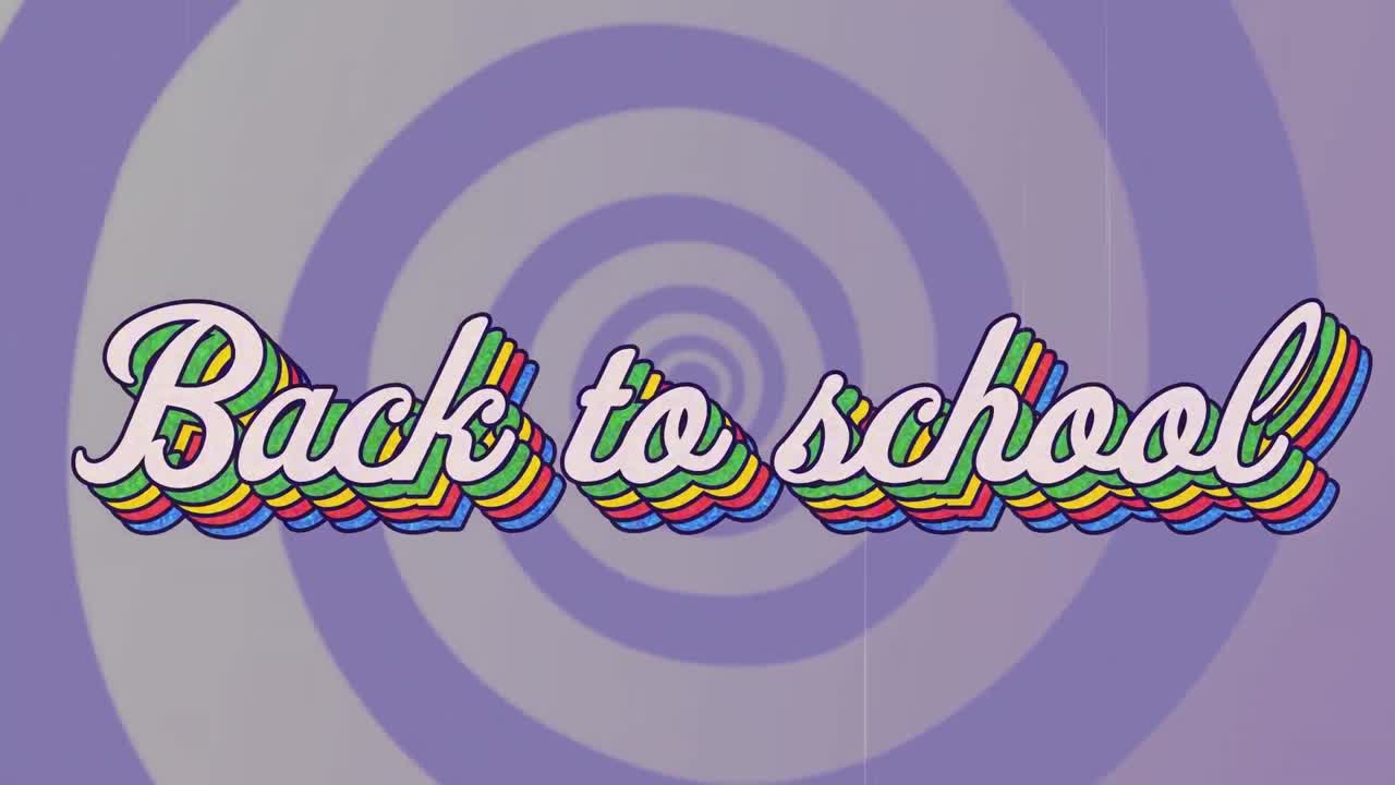 Animazione del testo "ritorno a scuola" con lettere colorate su sfondo blu.