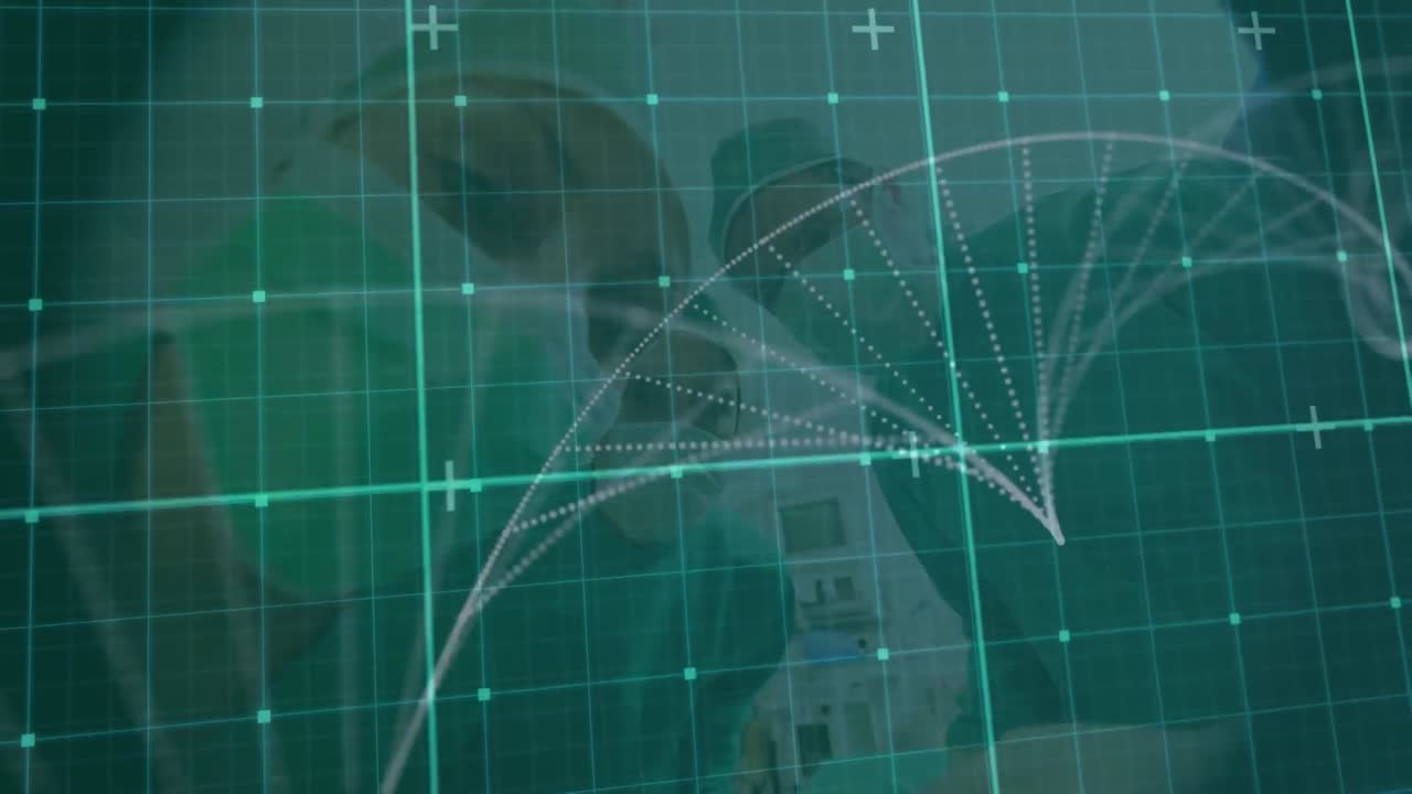 animación de pantalla digital sobre médicos caucásicos despertando al paciente después de la operación