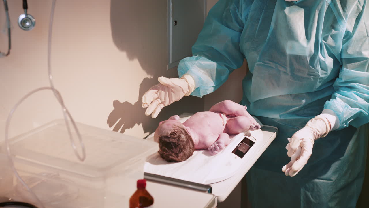 examen y pesaje del recién nacido