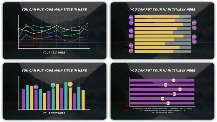 Data charts with mountain lake background