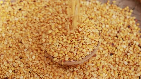 split pigeon pea in bamboo bowl from top angle at day