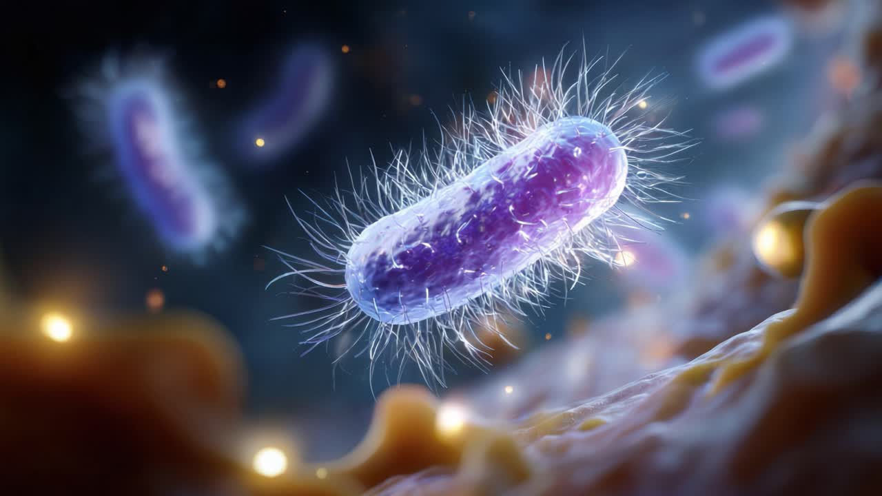 Bacteria Under a Microscope: A Detailed View of Microbial Life Featuring Vibrant Colors and Intricate Structures in Their Natural Environment