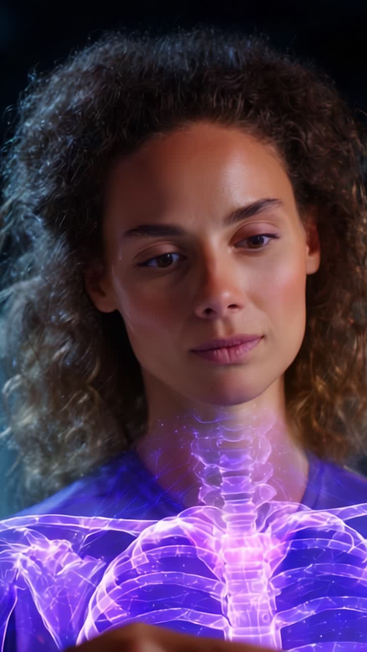 Exploring the Human Body: A Glimpse into Visual Anatomy with Innovative Technology and Stunning Graphics Showcasing a Female Subject's Skeletal Structure