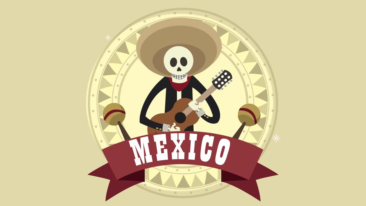 letras de la cultura mexicana con el esqueleto del guitarrista