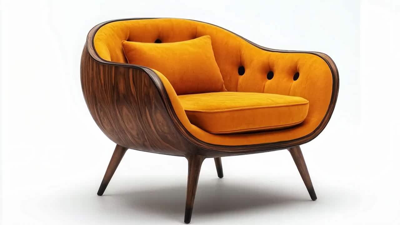 Stylish Modern Wooden Armchair with Orange Upholstery