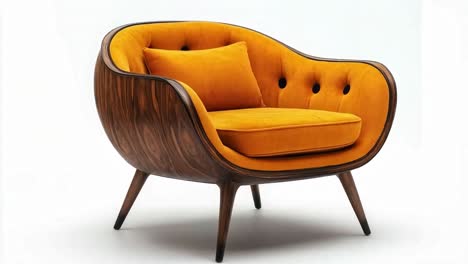 stylish modern wooden armchair with orange upholstery