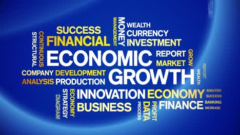 economic growth animated tag word cloud,text design animation seamless loop.