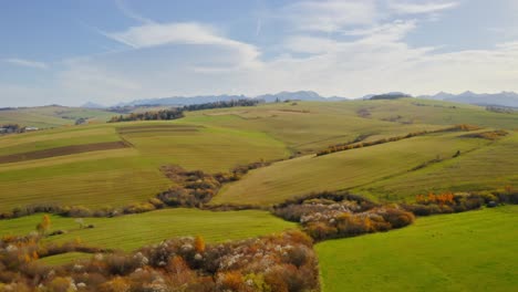 Aerial-View-Of-Colorful-Autumn-Fields-In-Slovakia---drone-shot