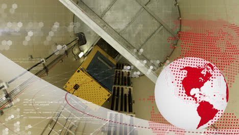 animación del globo y el mapa del mundo sobre la turbina eólica