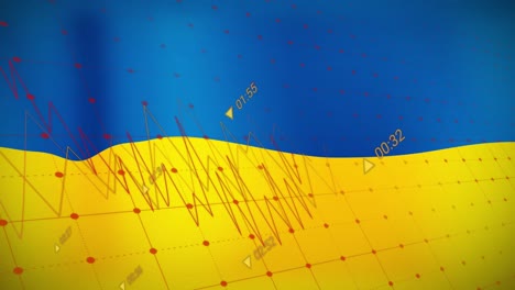 animation of financial graphs over flag of ukraine