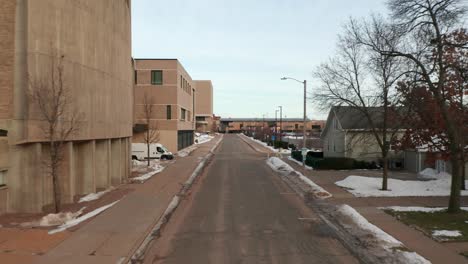 empty avenue street at the university of stevens point during pandemic lockdown