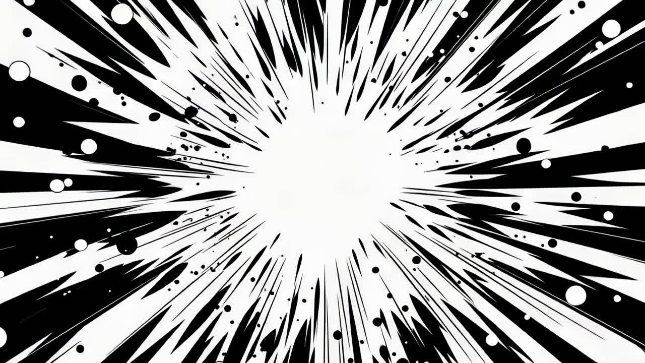 Dynamic burst effect in black and white, resembling a comic style