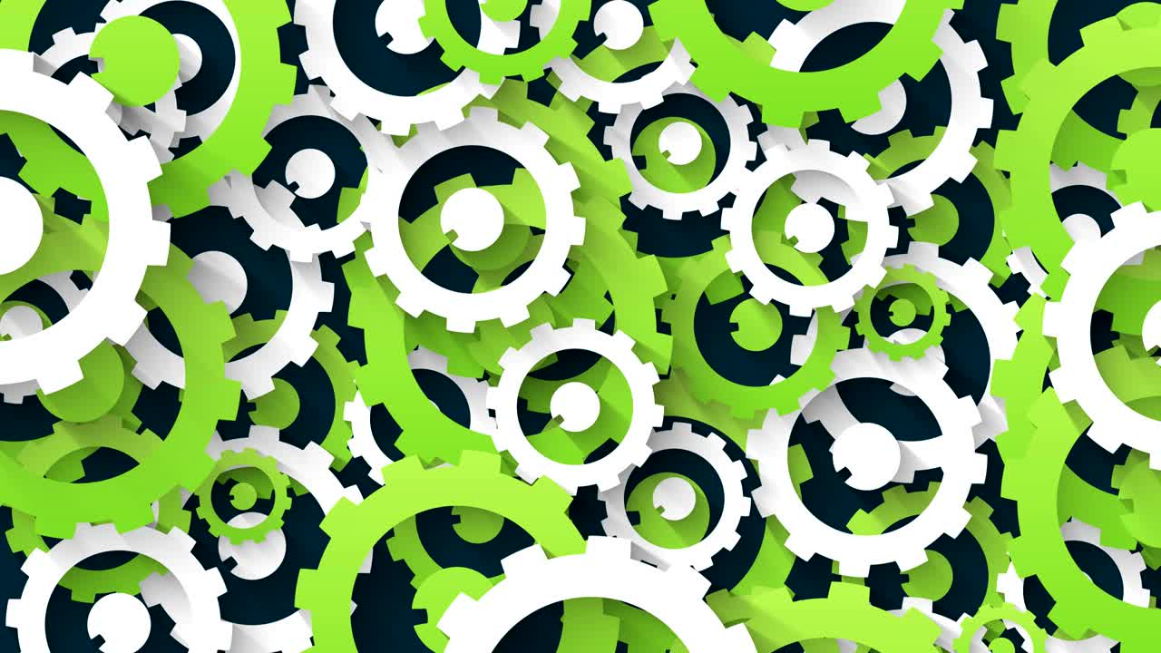abstract system industrial technology concept green and white gears background loop animation