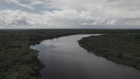 Idyllischer-Tropischer-Regenwald-Mit-Ruhigem-Fluss-Im-Amazonas-Von-Kolumbien