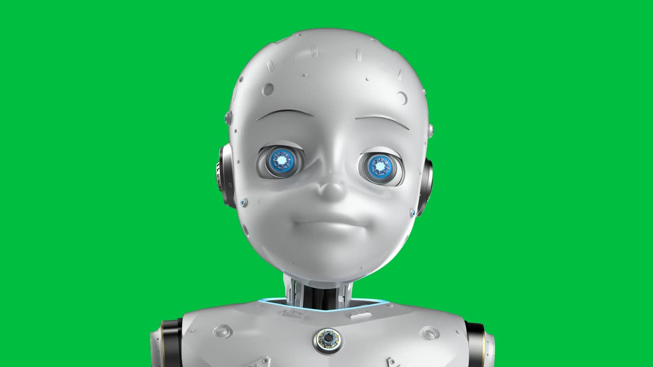 robot carino con personaggio di cartone animato sullo schermo verde