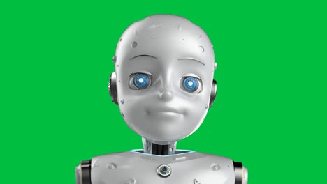 robot lindo con personaje de dibujos animados en la pantalla verde