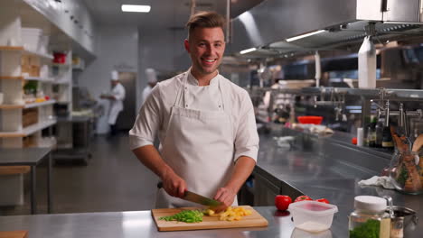 chef preparando verduras en una cocina profesional