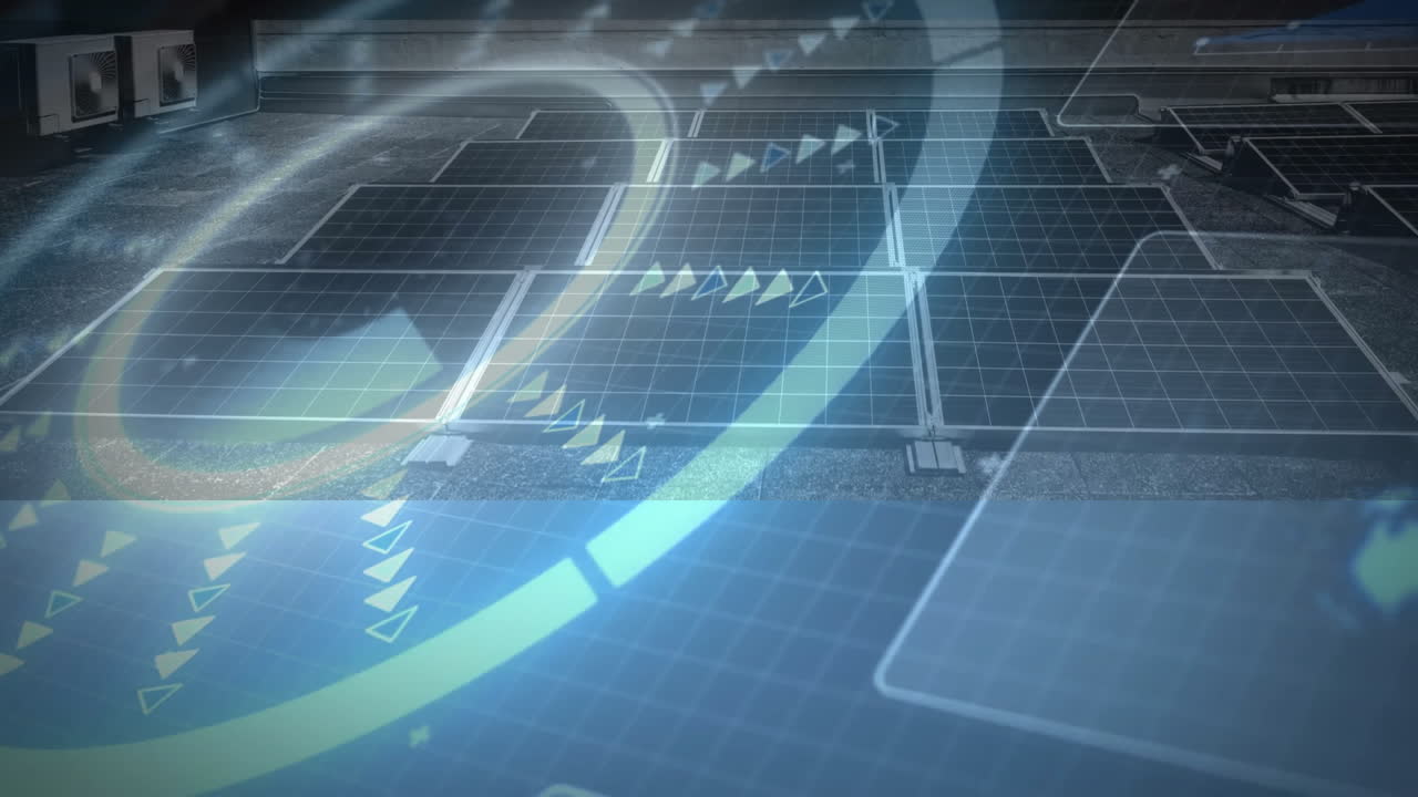 Animation of digital grid with arrows and lines illustrating futuristic data flow