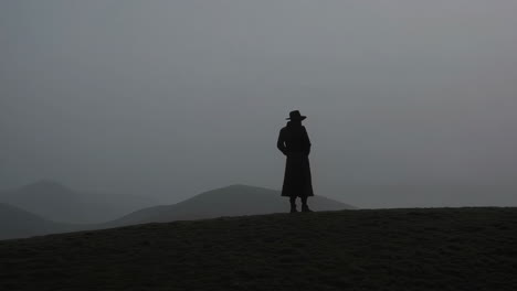 mysterious silhouette of a person in a foggy landscape