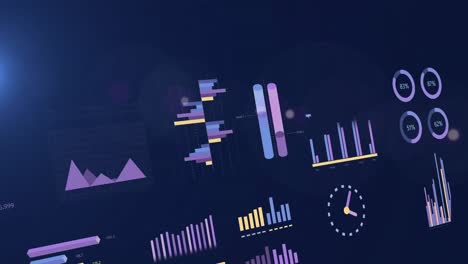 Animation-of-multiple-graphs-and-changing-numbers-in-loading-circles-against-abstract-background