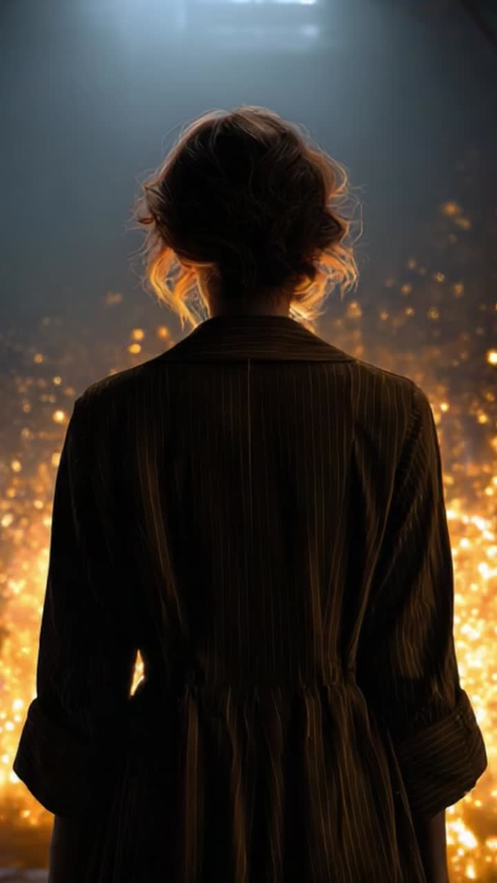 A Mysterious Figure Amidst Glowing Sparks: The Enigmatic Presence Captured in a Moment of Wonder and Intrigue, Surrounded by a Sea of Golden Light