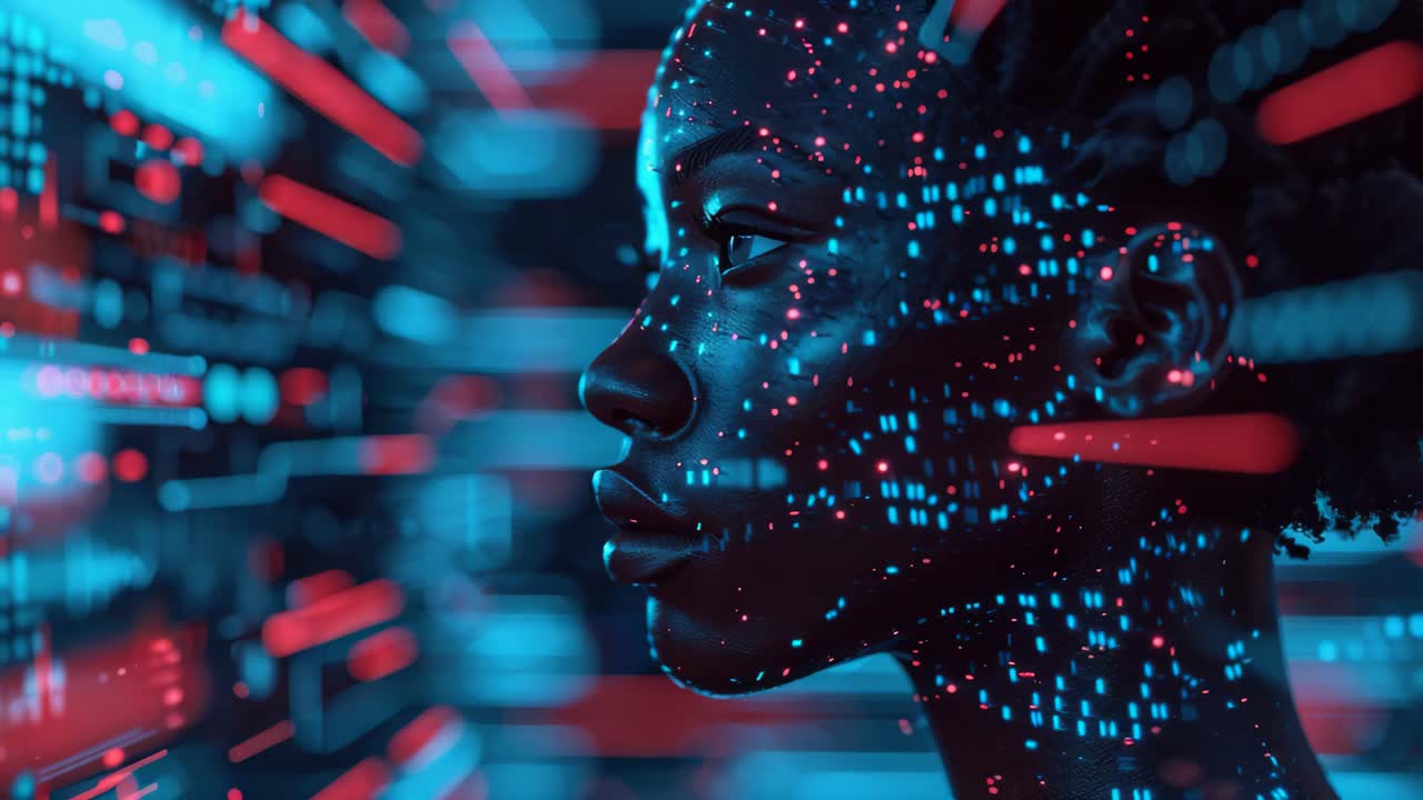 Woman with digital face art