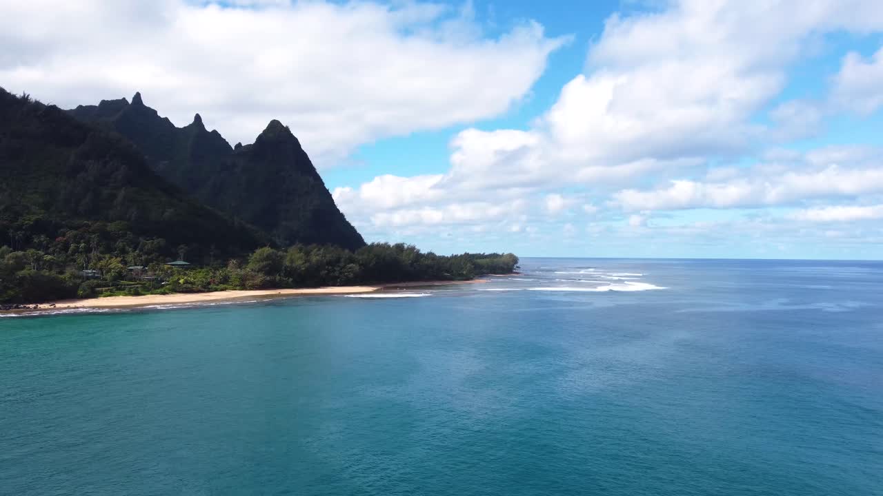 Epic Aerial view of island coast of Kauai, Hawaii